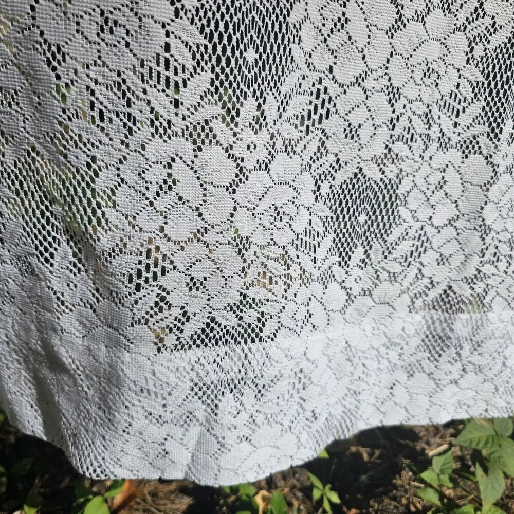 Pair Of Romantic White Floral Lace Curtain Panels - Cottagecore, Country 40x60